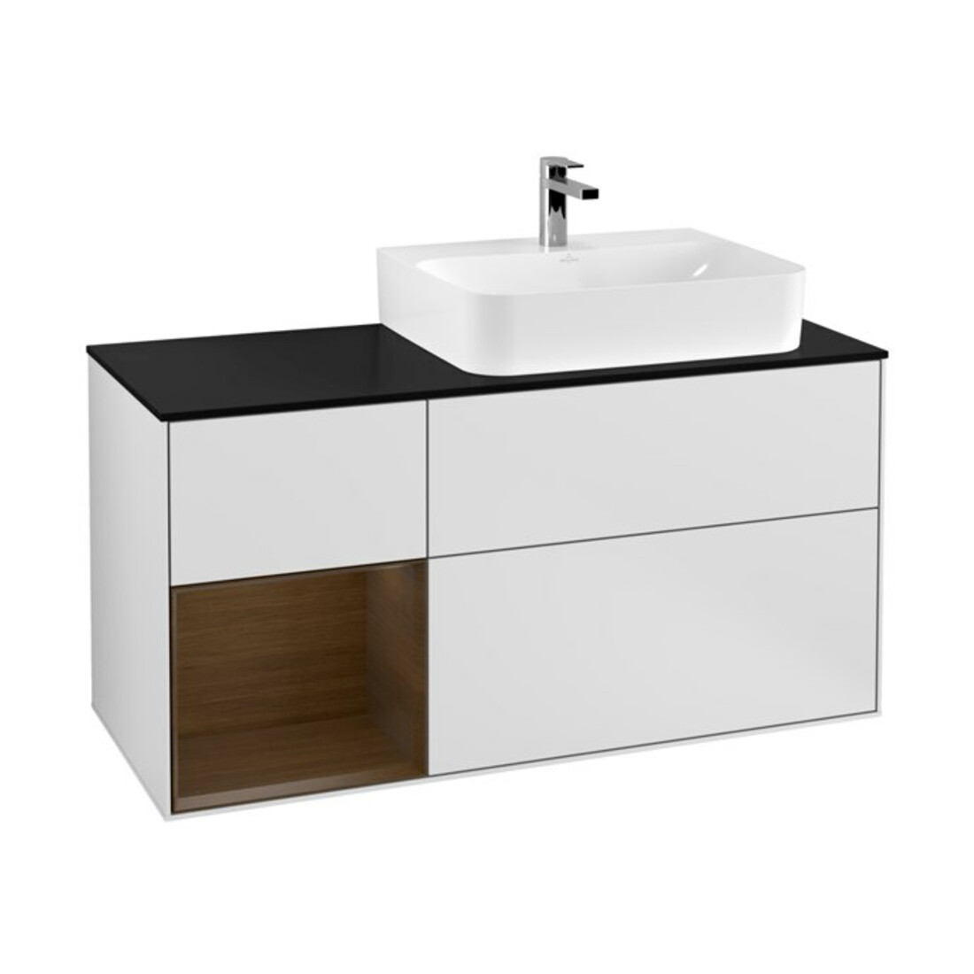 V&B Waschtischunterschrank Abdeckplatte Gl. bla m Finion 120cm, Reg li wal ven, wh. matt lacquer