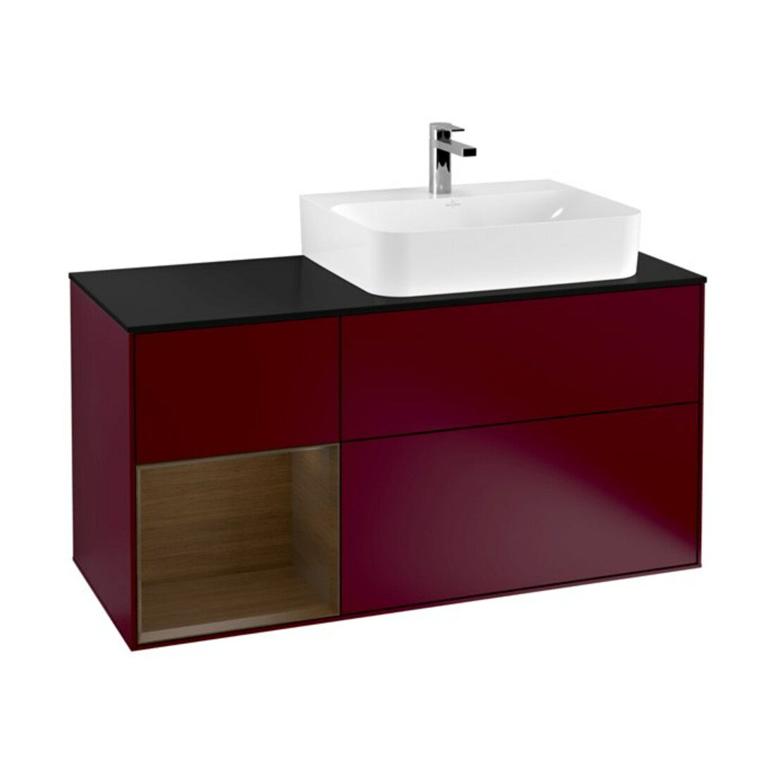 V&B Waschtischunterschrank Abdeckplatte Gl. bla m Finion 120cm, Reg li Walnut veneer, Peony Matt