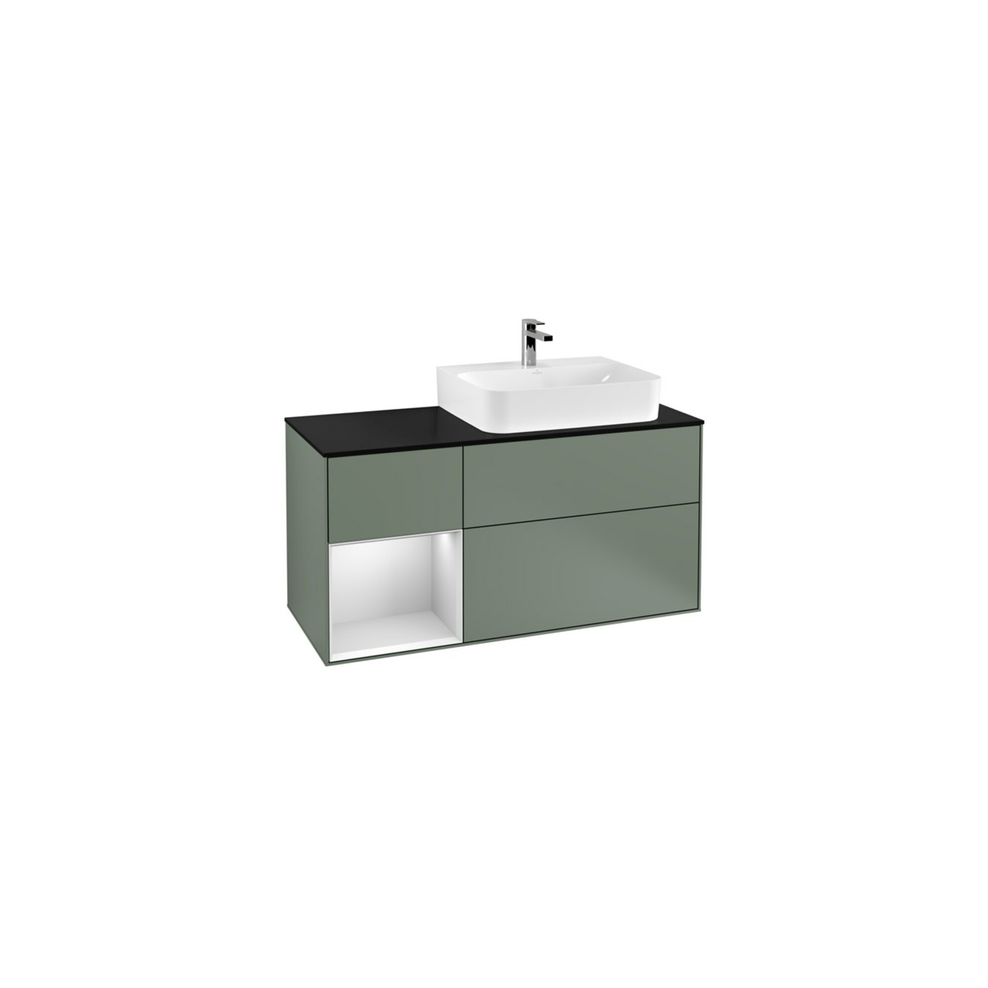 V&B Waschtischunterschrank Abdeckplatte Gl. bla m Finion 120cm, Reg li wh. m Lac, Oli. m Lacquer ; Villeroy & Boch
