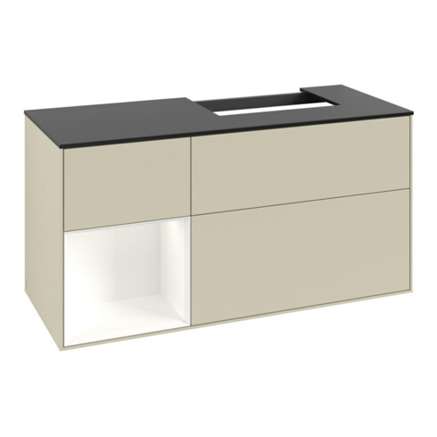 V&B Waschtischunterschrank Abdeckplatte Gl. bla m Finion 120cm, Reg li wh. m Lac, si Gr m Lacquer