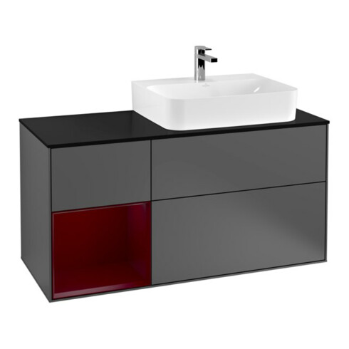 V&B Waschtischunterschrank Abdeckplatte Gl. bla m Finion 120cm, Reg links Peony, Anthracite matt