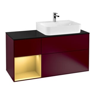 V&B Waschtischunterschrank Abdeckplatte Gl. bla m Finion 120cm, Regal links Gold matt, Peony Matt