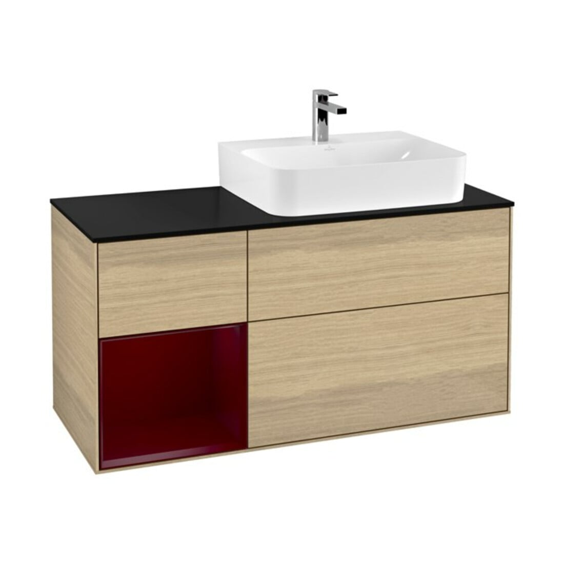V&B Waschtischunterschrank Abdeckplatte Gl. bla m Finion 120cm, Regal links Peony, Oak Veneer