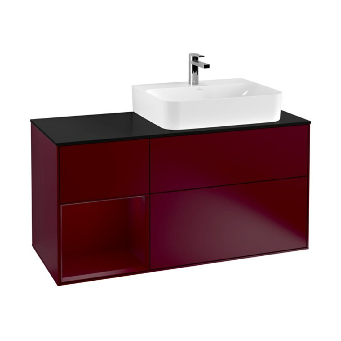 V&B Waschtischunterschrank Abdeckplatte Gl. bla m Finion 120cm, Regal links Peony, Peony Matt