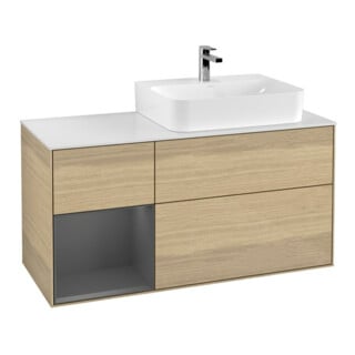 V&B Waschtischunterschrank Abdeckplatte Gl. wh. m Finion 120cm, Reg li Anthrac. matt, Oak Veneer