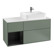 V&B Waschtischunterschrank Abdeckplatte Gl. wh. m Finion 120cm, Reg li bla m Lac, Oli. m Lacquer