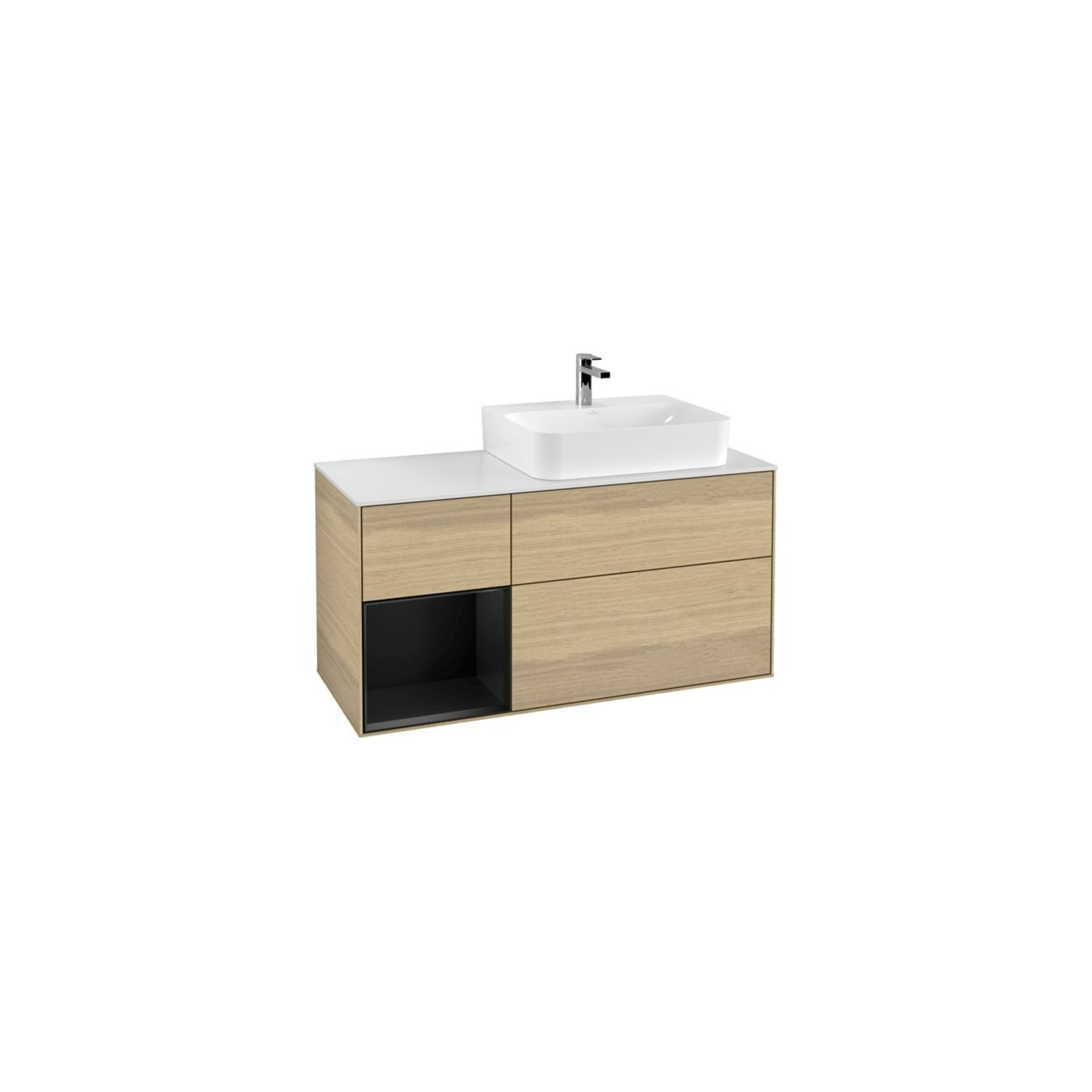 V&B Waschtischunterschrank Abdeckplatte Gl. wh. m Finion 120cm, Reg li bla m lacquer, Oak Veneer ; Villeroy & Boch