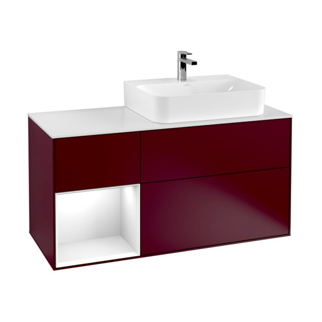 V&B Waschtischunterschrank Abdeckplatte Gl. wh. m Finion 120cm, Reg li glo wh. Lac, Peony Matt