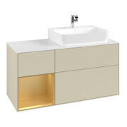 V&B Waschtischunterschrank Abdeckplatte Gl. wh. m Finion 120cm, Reg li gol m, si Gr Matt Lacquer