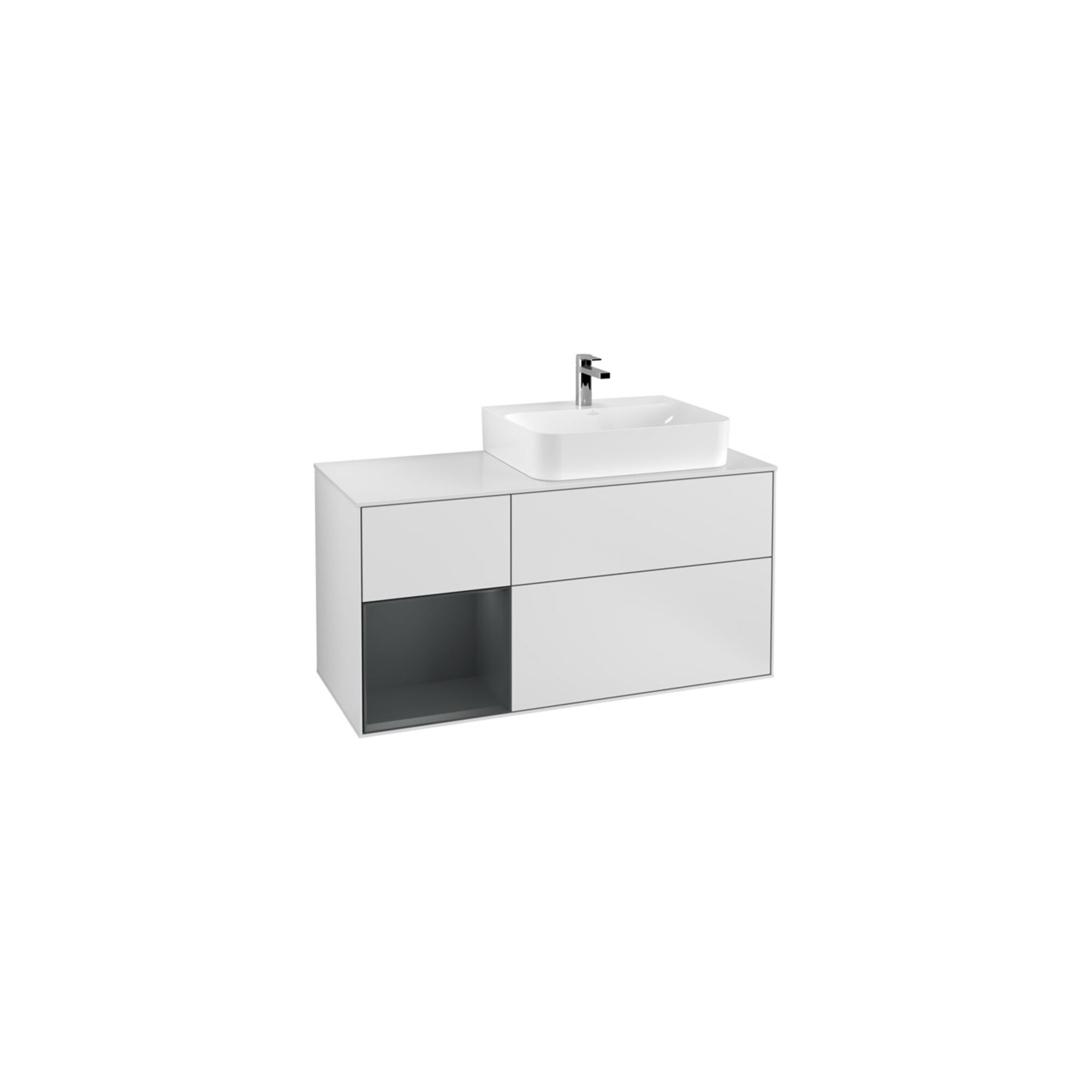 V&B Waschtischunterschrank Abdeckplatte Gl. wh. m Finion 120cm, Reg li md bl. m Lac, wh. m Lac ; Villeroy & Boch