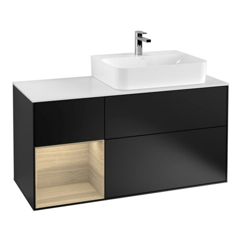 V&B Waschtischunterschrank Abdeckplatte Gl. wh. m Finion 120cm, Reg li Oa ven, Black matt lacquer