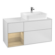 V&B Waschtischunterschrank Abdeckplatte Gl. wh. m Finion 120cm, Reg li Oa ven, White matt lacquer