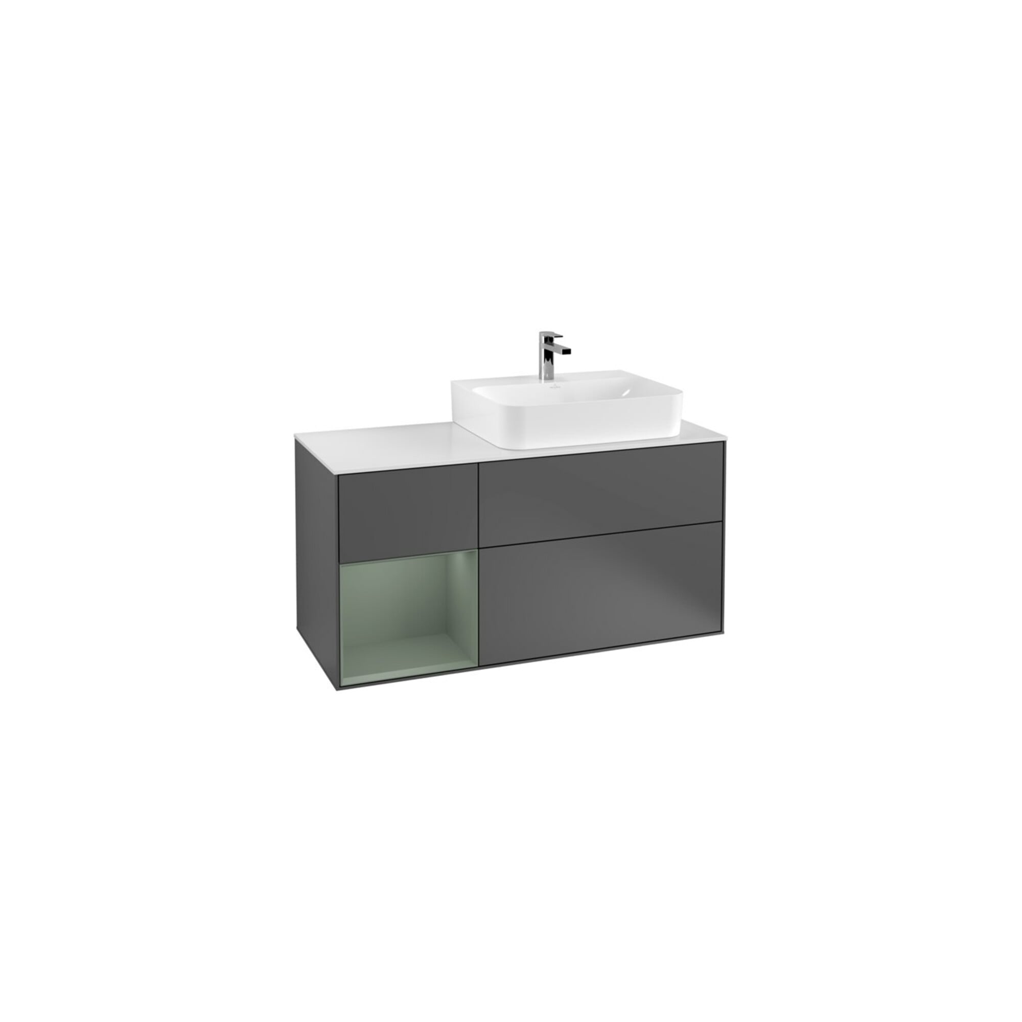 V&B Waschtischunterschrank Abdeckplatte Gl. wh. m Finion 120cm, Reg li Oli. m Lac, Anthrac. matt ; Villeroy & Boch