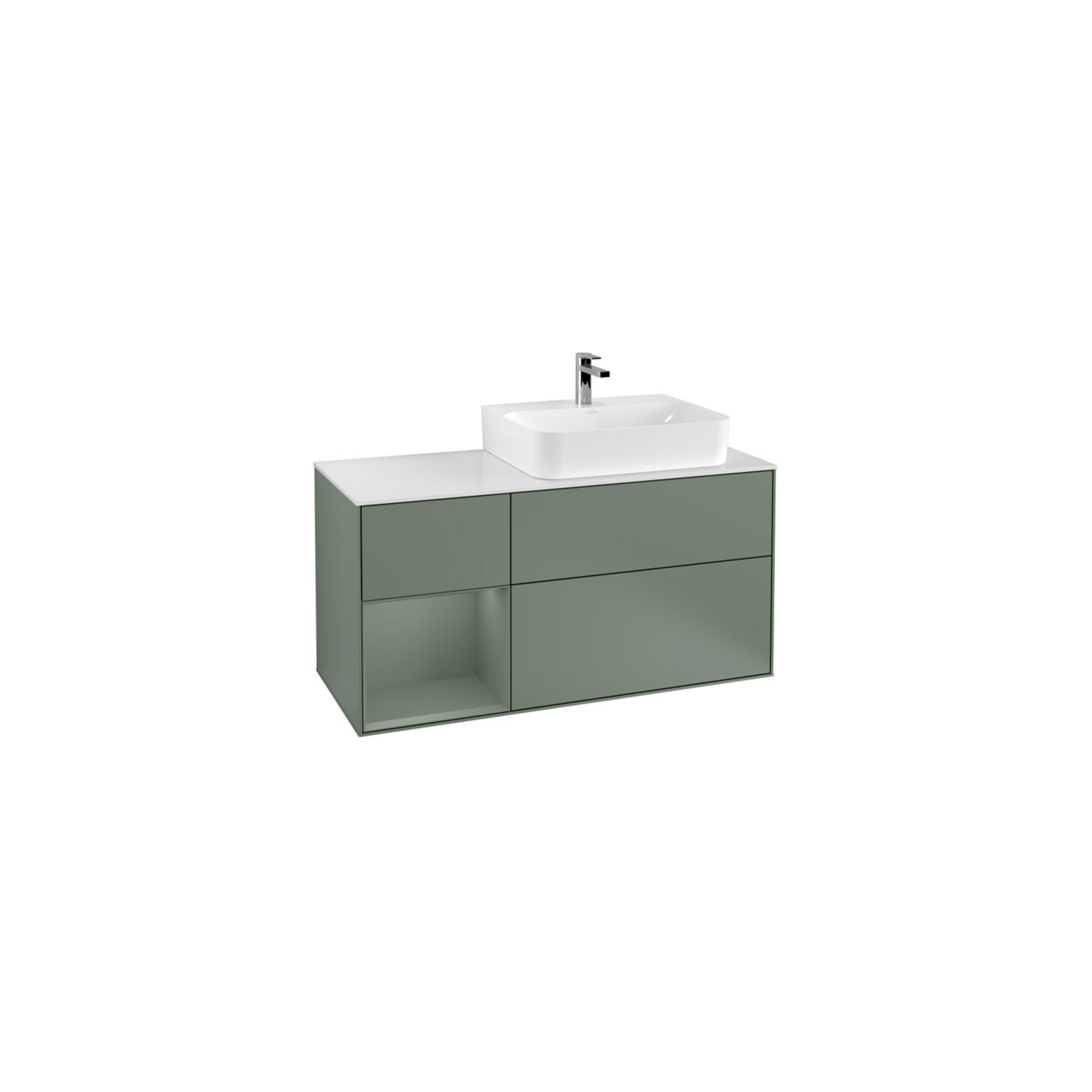 V&B Waschtischunterschrank Abdeckplatte Gl. wh. m Finion 120cm, Reg li Oli. m Lac, Oli. m Lacquer ; Villeroy & Boch