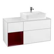 V&B Waschtischunterschrank Abdeckplatte Gl. wh. m Finion 120cm, Reg li Peo, Glossy white lacquer