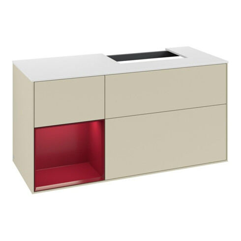V&B Waschtischunterschrank Abdeckplatte Gl. wh. m Finion 120cm, Reg li Peo, si Grey Matt Lacquer