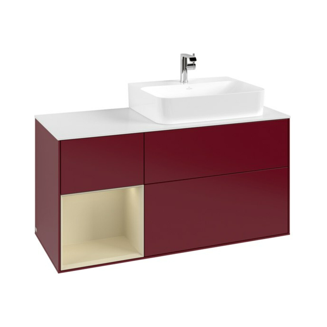 V&B Waschtischunterschrank Abdeckplatte Gl. wh. m Finion 120cm, Reg li si Gr m Lac, Peony Matt