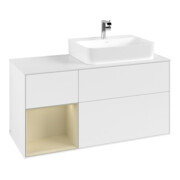 V&B Waschtischunterschrank Abdeckplatte Gl. wh. m Finion 120cm, Reg li si Gr m Lac, wh. m lacquer