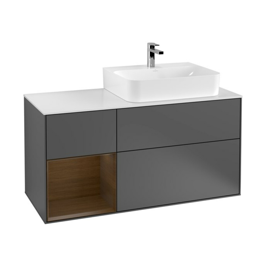 V&B Waschtischunterschrank Abdeckplatte Gl. wh. m Finion 120cm, Reg li wal ven, Anthracite matt