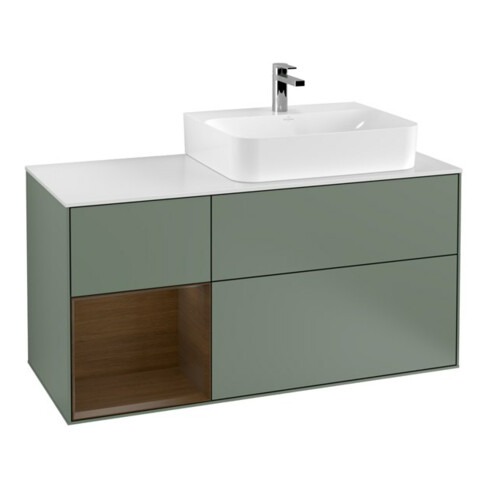 V&B Waschtischunterschrank Abdeckplatte Gl. wh. m Finion 120cm, Reg li wal ven, Oli. Matt Lacquer