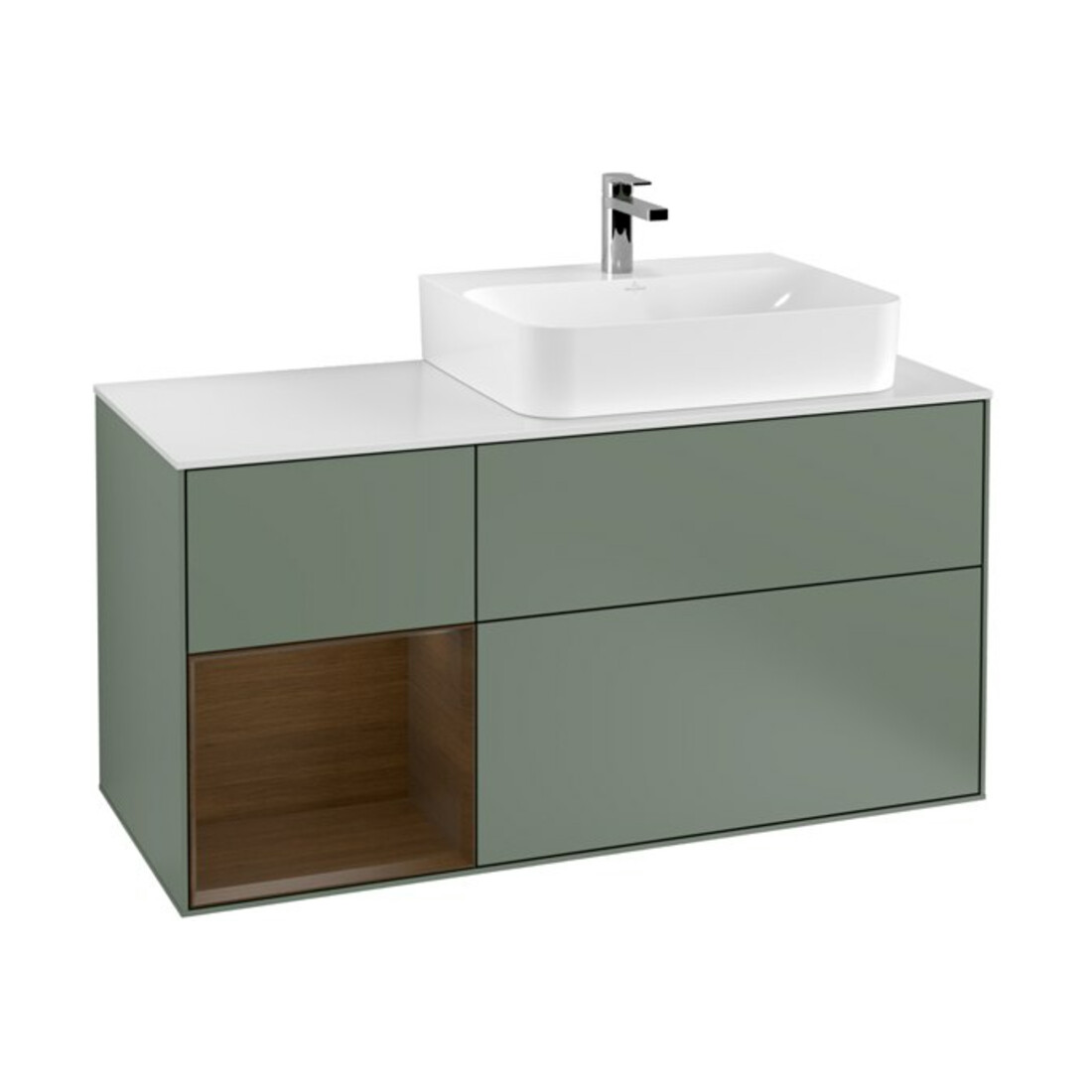V&B Waschtischunterschrank Abdeckplatte Gl. wh. m Finion 120cm, Reg li wal ven, Oli. Matt Lacquer
