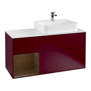 V&B Waschtischunterschrank Abdeckplatte Gl. wh. m Finion 120cm, Reg li Walnut veneer, Peony Matt