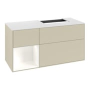 V&B Waschtischunterschrank Abdeckplatte Gl. wh. m Finion 120cm, Reg li wh. m Lac, si Gr m Lacquer-3
