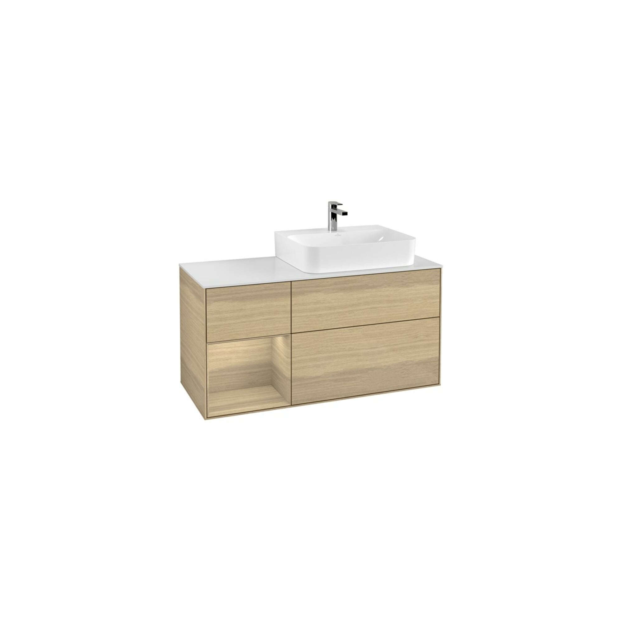 V&B Waschtischunterschrank Abdeckplatte Gl. wh. m Finion 120cm, Reg links Oak Veneer, Oak Veneer ; Villeroy & Boch