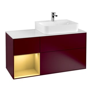 V&B Waschtischunterschrank Abdeckplatte Gl. wh. m Finion 120cm, Regal links Gold matt, Peony Matt