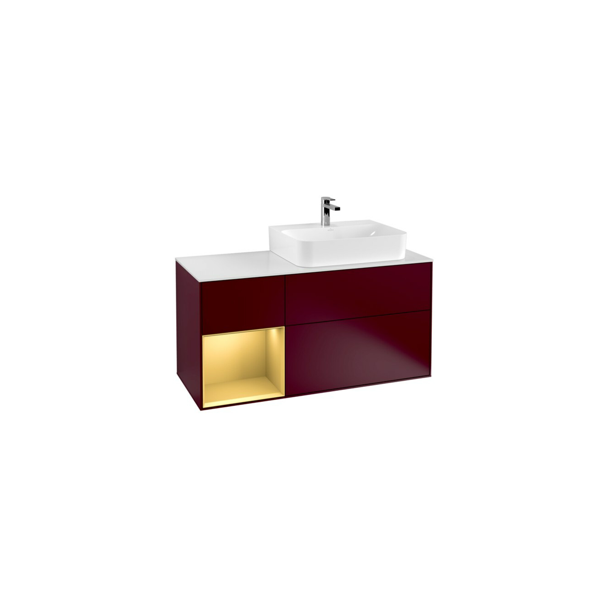 V&B Waschtischunterschrank Abdeckplatte Gl. wh. m Finion 120cm, Regal links Gold matt, Peony Matt ; Villeroy & Boch