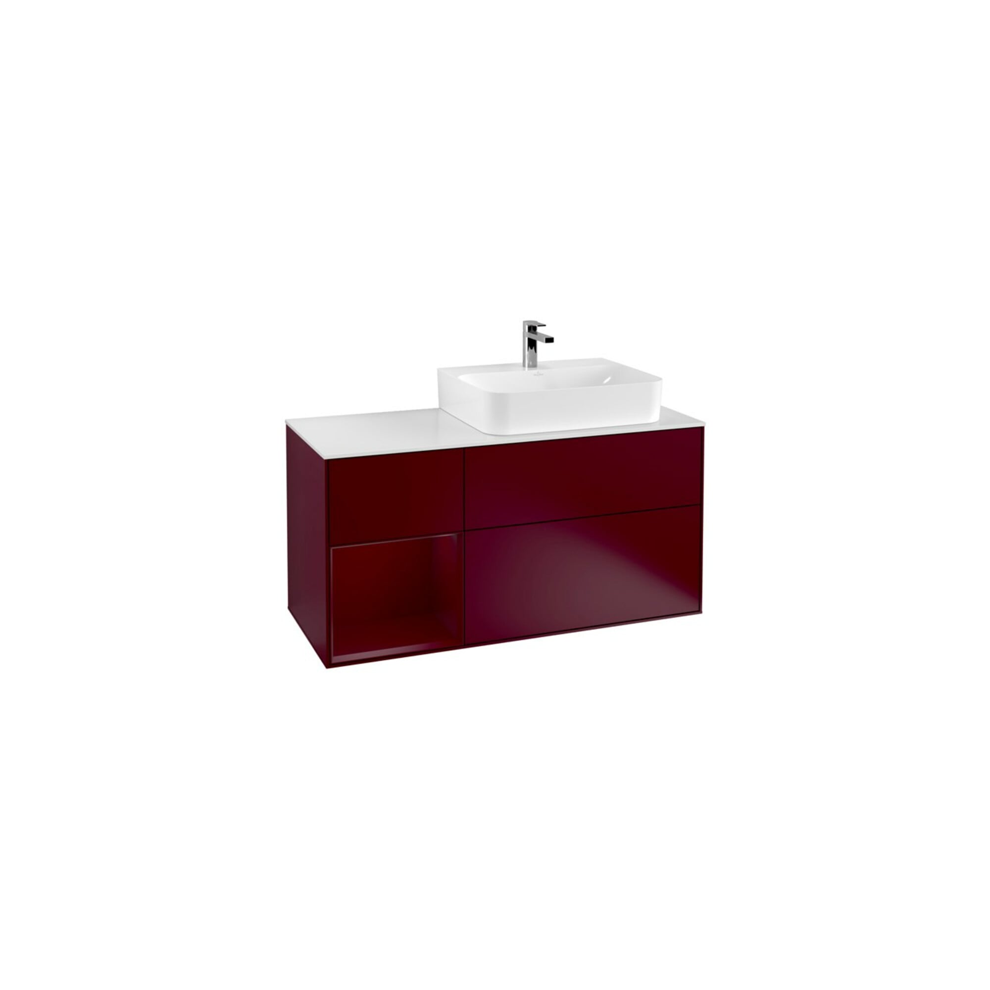 V&B Waschtischunterschrank Abdeckplatte Gl. wh. m Finion 120cm, Regal links Peony, Peony Matt ; Villeroy & Boch