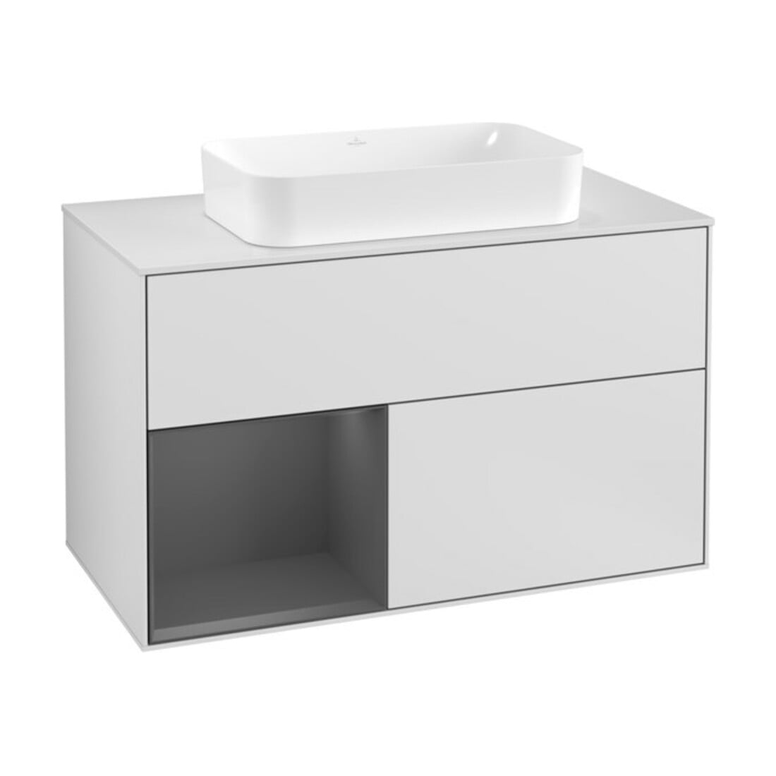 V&B Waschtischunterschrank Abdeckplatte wh. m Finion 100x60,3cm, Reg li Anthrac. m, wh. m Lac