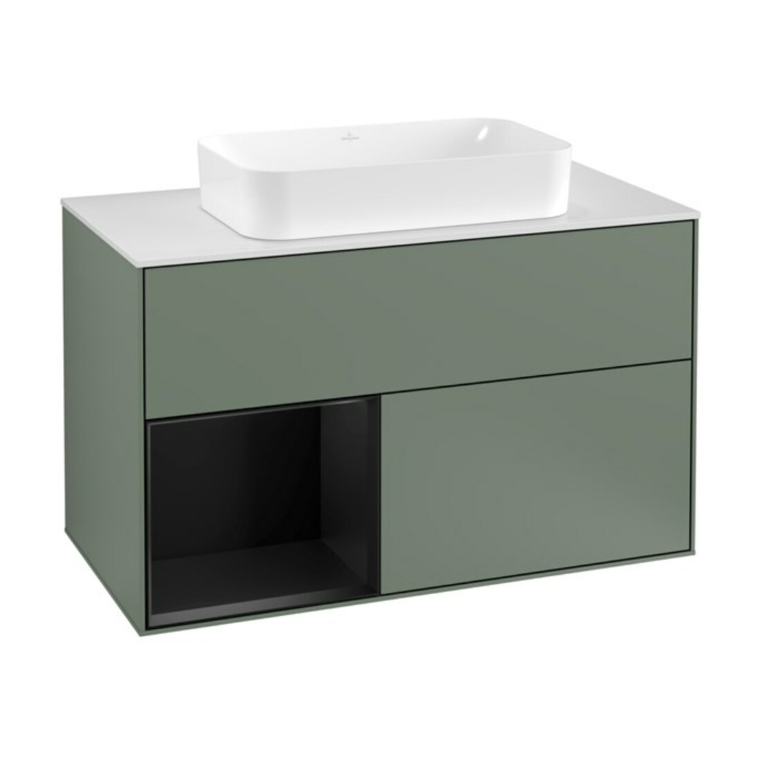 V&B Waschtischunterschrank Abdeckplatte wh. m Finion 100x60,3cm, Reg li bla m Lac, Oli. m Lac