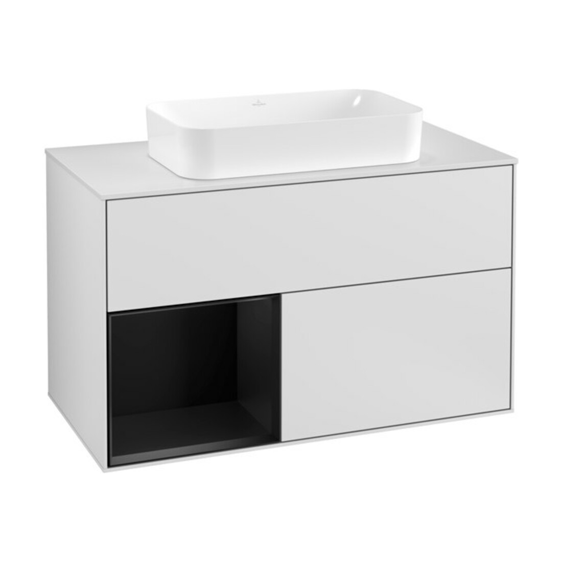 V&B Waschtischunterschrank Abdeckplatte wh. m Finion 100x60,3cm, Reg li bla m Lac, wh. m Lac