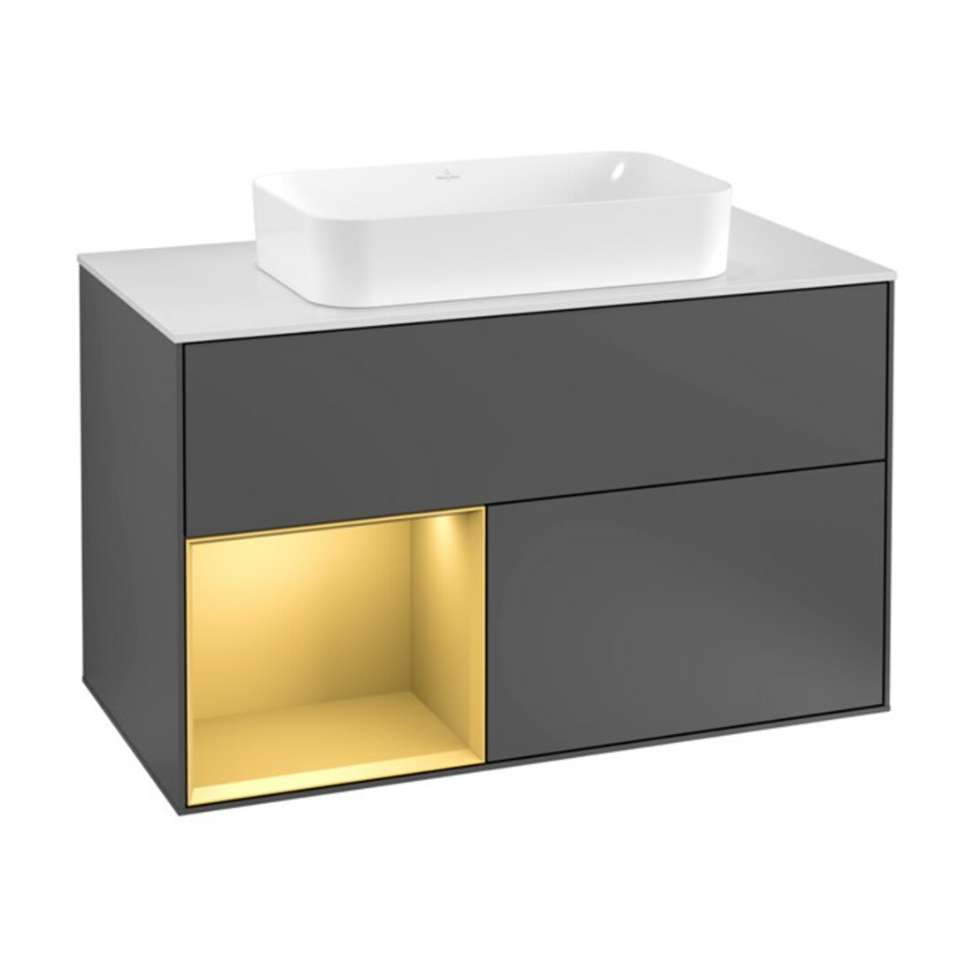 V&B Waschtischunterschrank Abdeckplatte wh. m Finion 100x60,3cm, Reg li gol m, Anthrac. matt