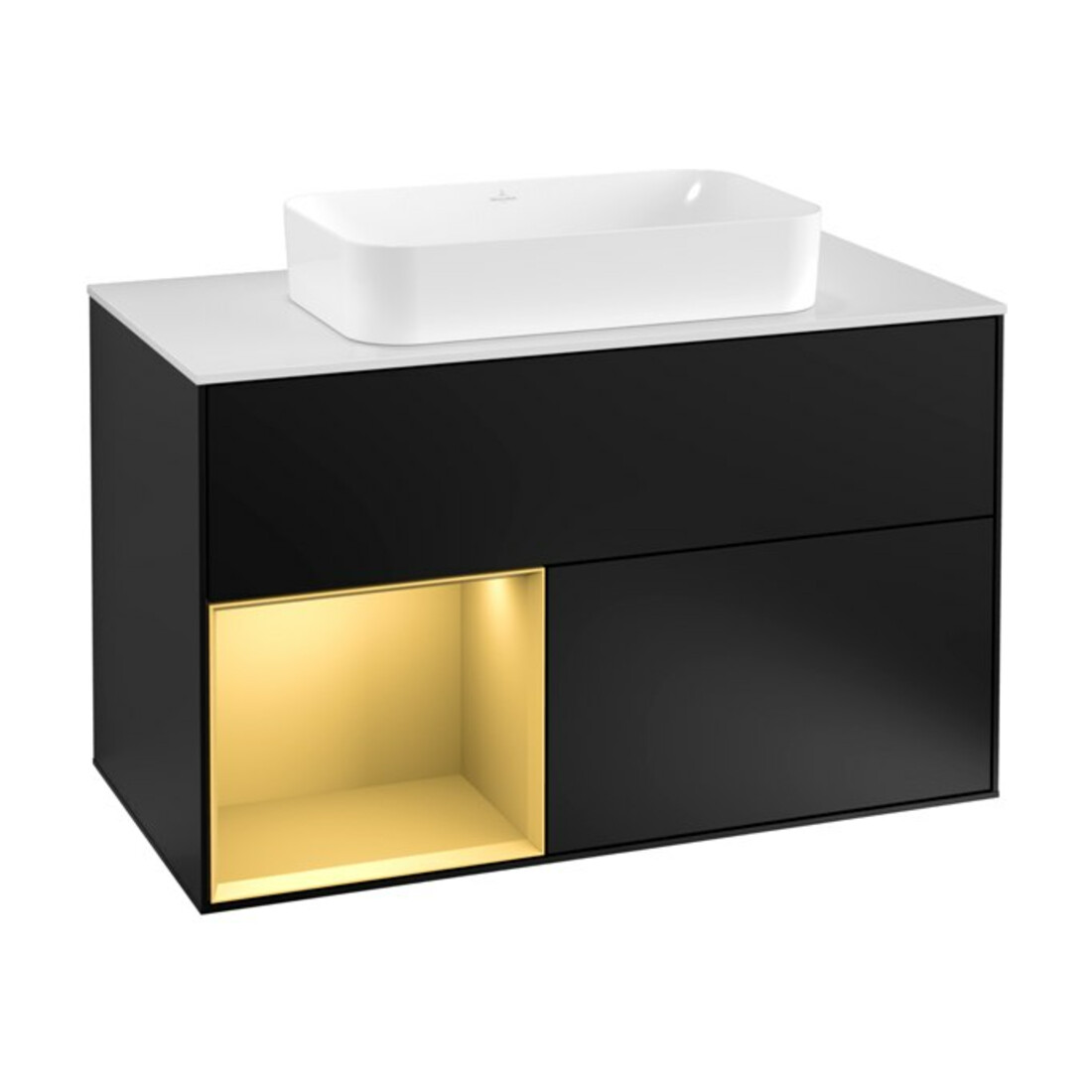 V&B Waschtischunterschrank Abdeckplatte wh. m Finion 100x60,3cm, Reg li gol m, bla m lacquer