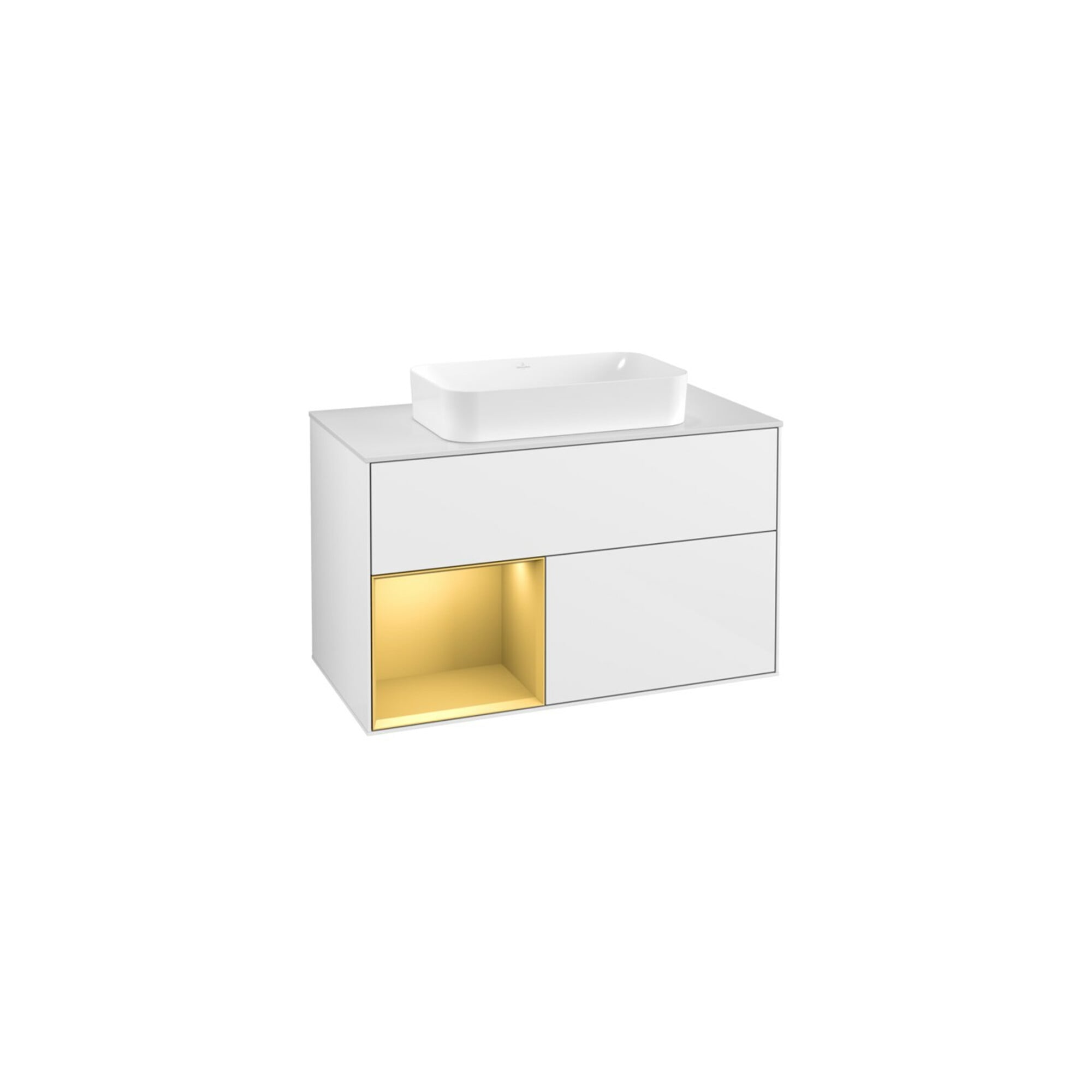 V&B Waschtischunterschrank Abdeckplatte wh. m Finion 100x60,3cm, Reg li gol m, glo wh. Lac ; Villeroy & Boch