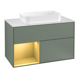 V&B Waschtischunterschrank Abdeckplatte wh. m Finion 100x60,3cm, Reg li gol m, Oli. m Lacquer