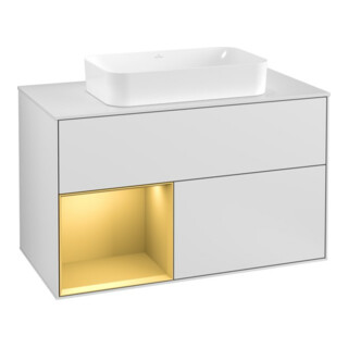 V&B Waschtischunterschrank Abdeckplatte wh. m Finion 100x60,3cm, Reg li gol m, wh. m lacquer