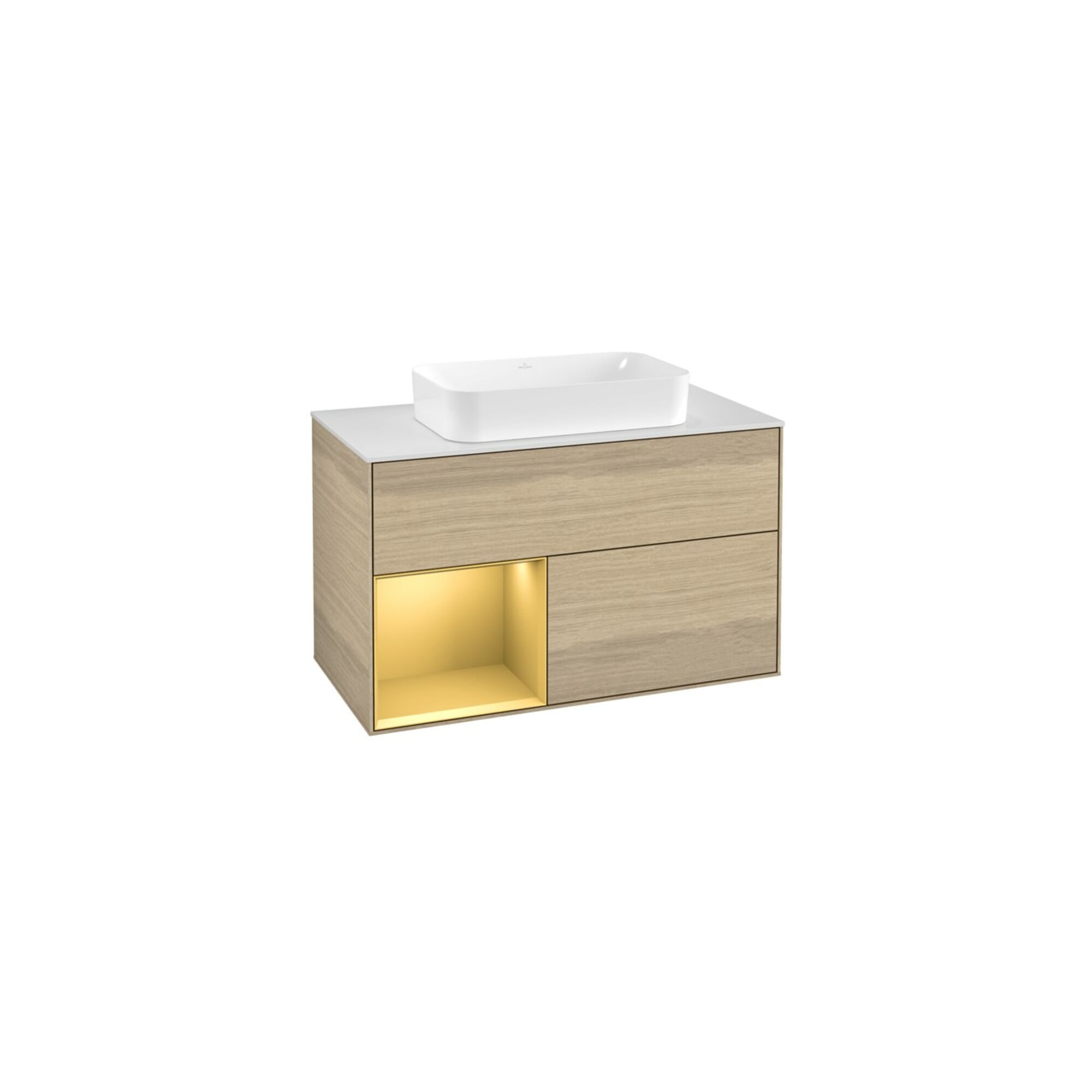 V&B Waschtischunterschrank Abdeckplatte wh. m Finion 100x60,3cm, Reg li Gold matt, Oak Veneer ; Villeroy & Boch