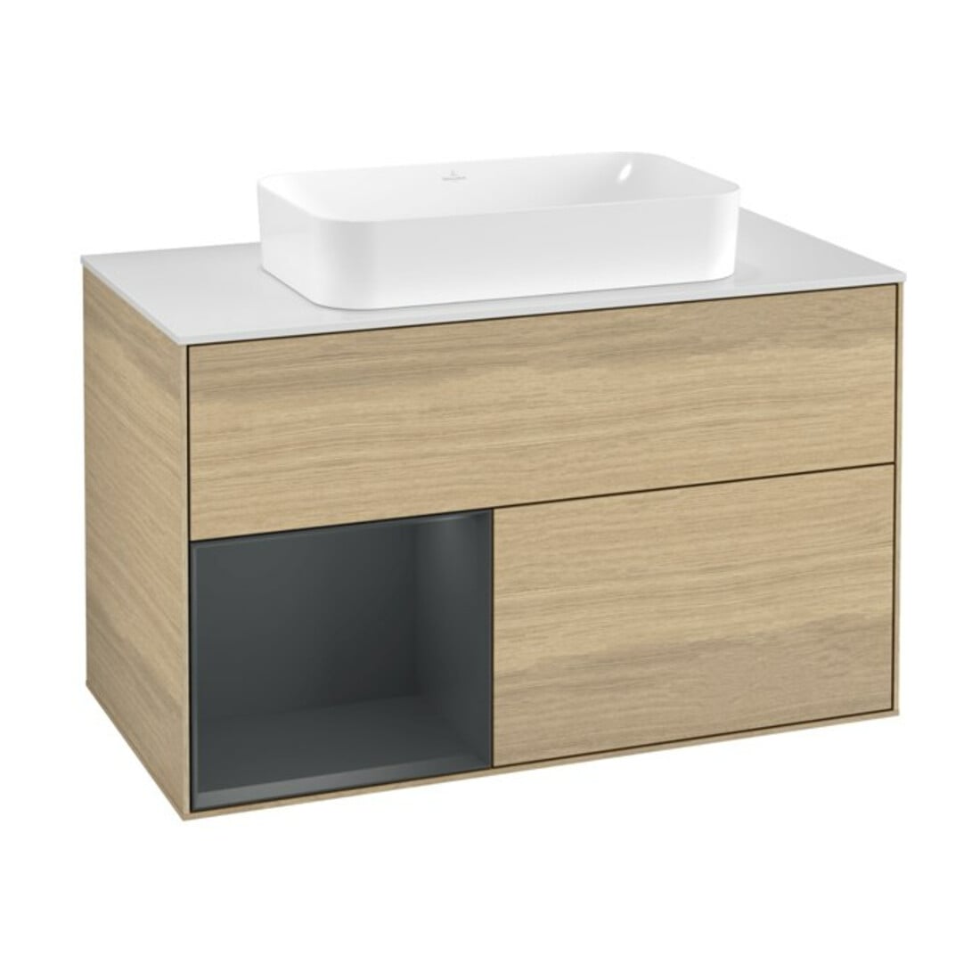 V&B Waschtischunterschrank Abdeckplatte wh. m Finion 100x60,3cm, Reg li md bl. m Lac, Oa ven