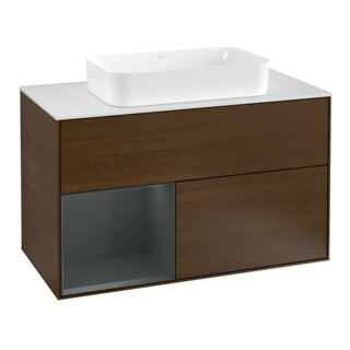 V&B Waschtischunterschrank Abdeckplatte wh. m Finion 100x60,3cm, Reg li md bl. m Lac, wal ven