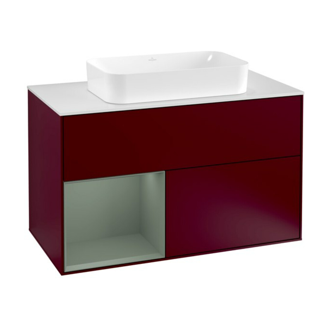V&B Waschtischunterschrank Abdeckplatte wh. m Finion 100x60,3cm, Reg li Oli. m Lac, Peo Matt