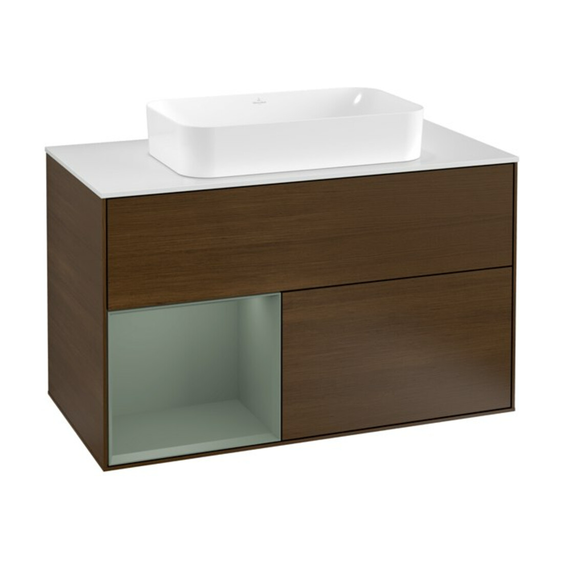 V&B Waschtischunterschrank Abdeckplatte wh. m Finion 100x60,3cm, Reg li Oli. m Lac, wal ven