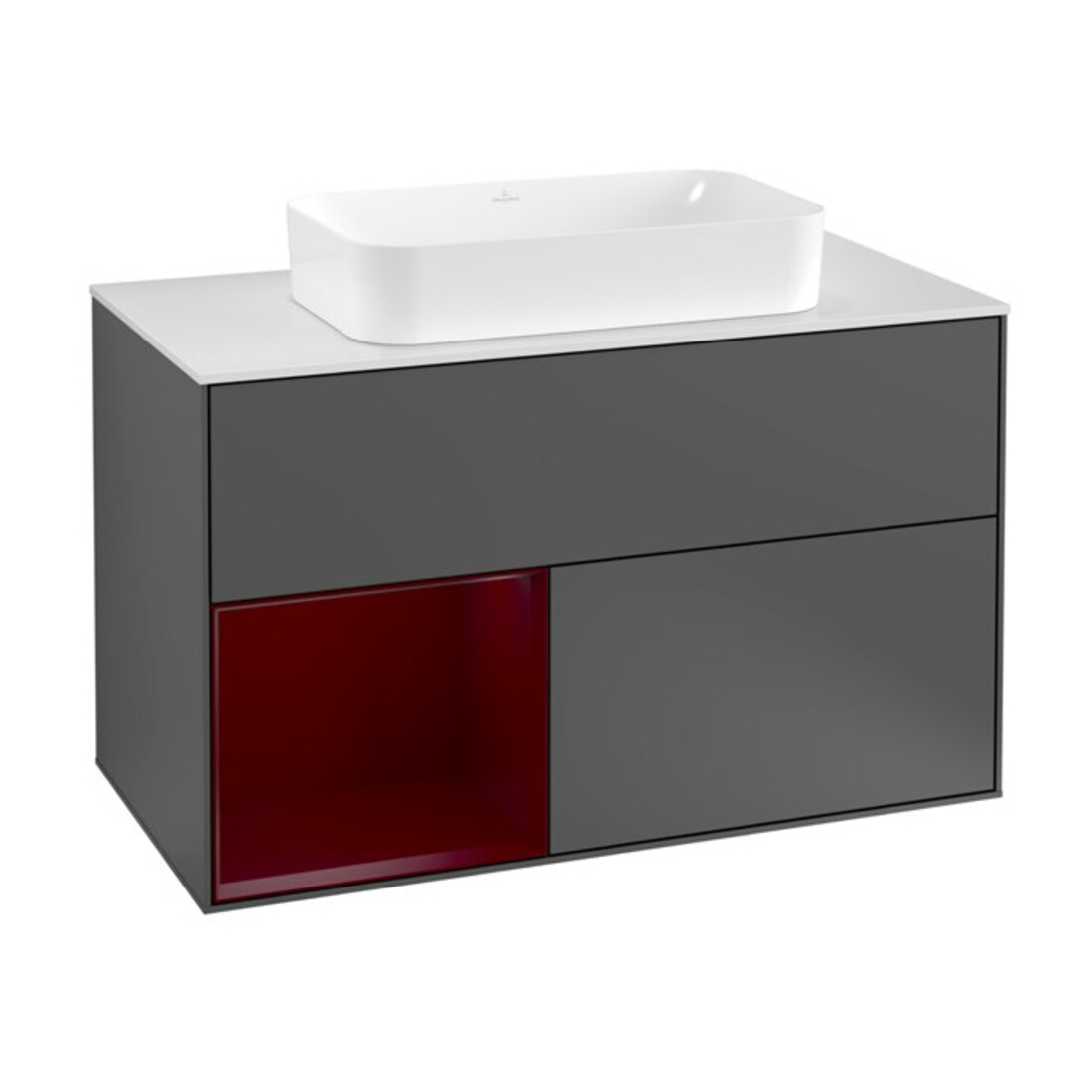 V&B Waschtischunterschrank Abdeckplatte wh. m Finion 100x60,3cm, Reg li Peo, Anthracite matt