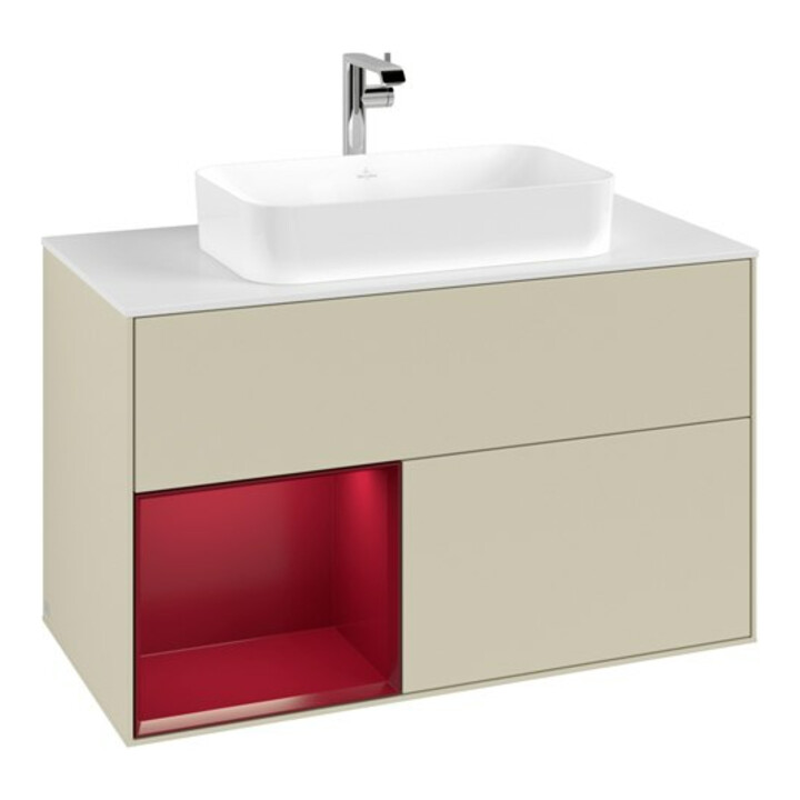 V&B Waschtischunterschrank Abdeckplatte wh. m Finion 100x60,3cm, Reg li Peo, si Gr m Lacquer
