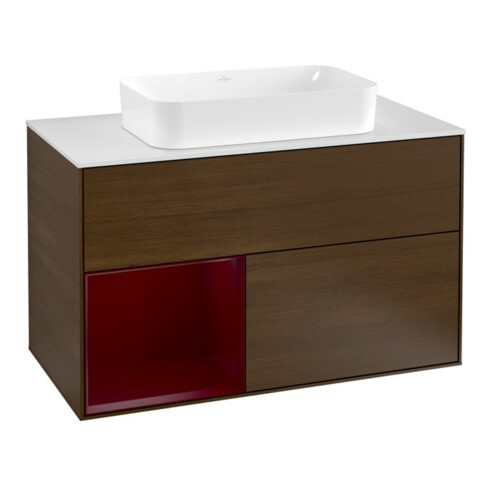 V&B Waschtischunterschrank Abdeckplatte wh. m Finion 100x60,3cm, Reg li Peony, Walnut veneer