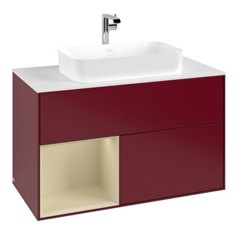 V&B Waschtischunterschrank Abdeckplatte wh. m Finion 100x60,3cm, Reg li si Gr m Lac, Peo Matt