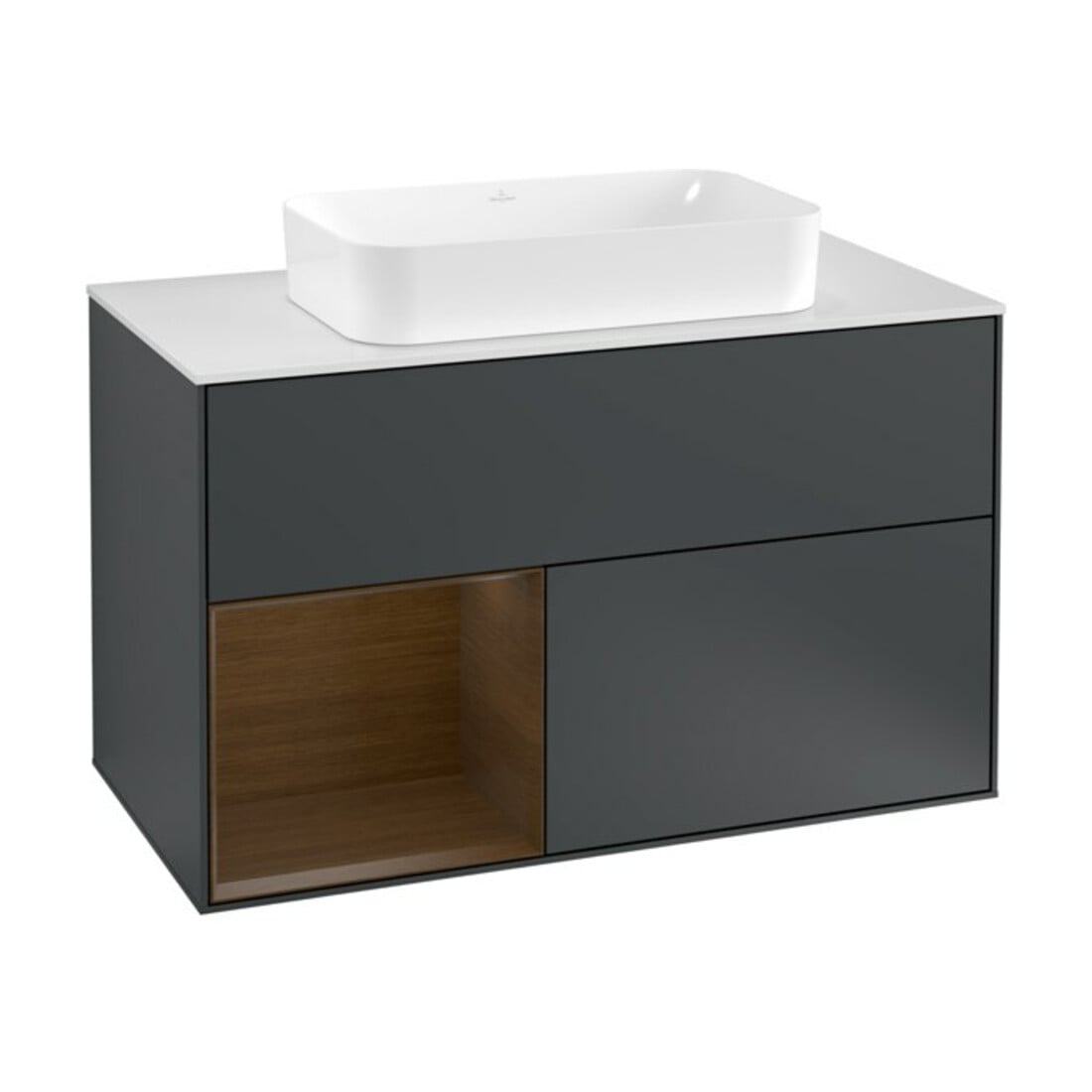 V&B Waschtischunterschrank Abdeckplatte wh. m Finion 100x60,3cm, Reg li wal ven, md bl. m Lac