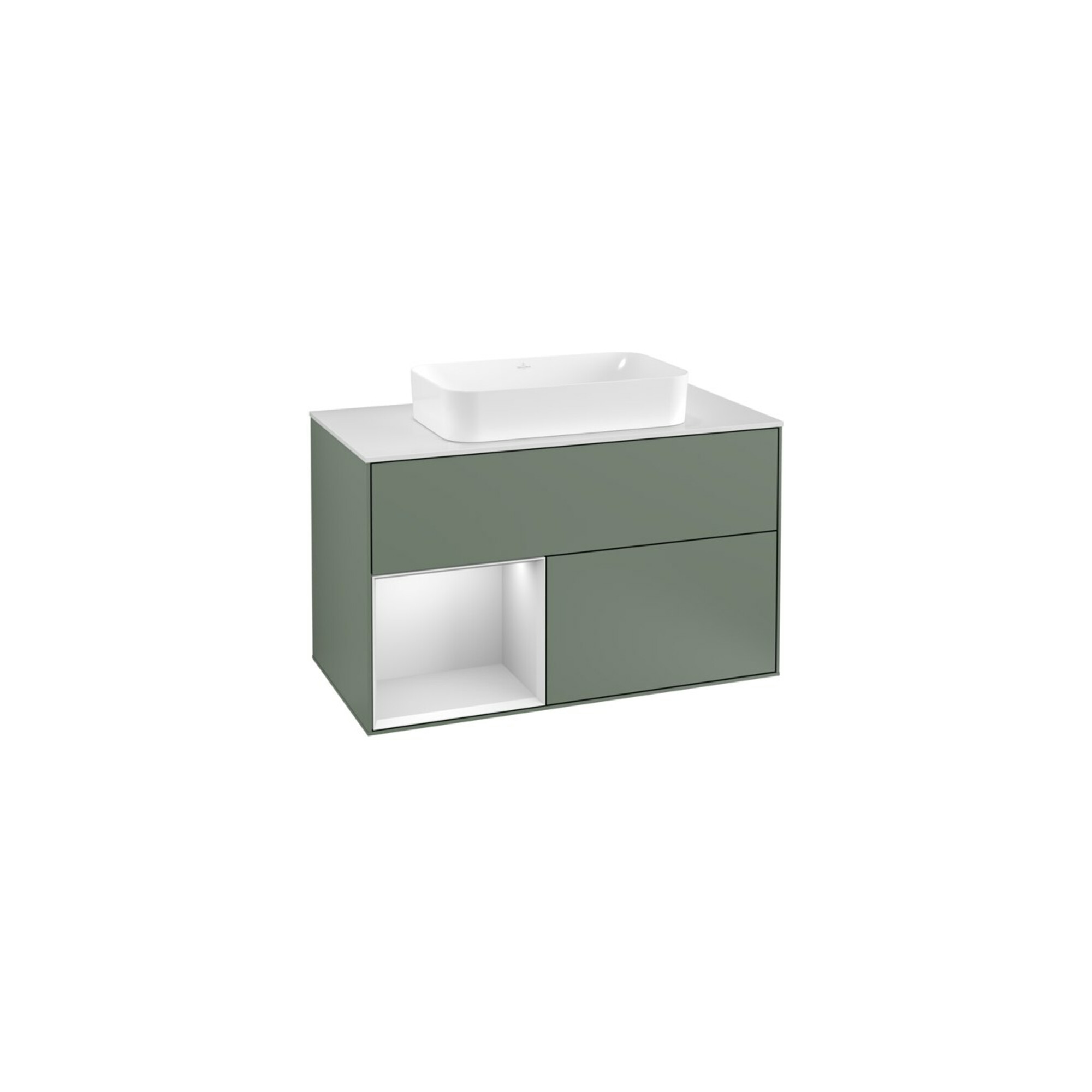 V&B Waschtischunterschrank Abdeckplatte wh. m Finion 100x60,3cm, Reg li wh. m Lac, Oli. m Lac ; Villeroy & Boch